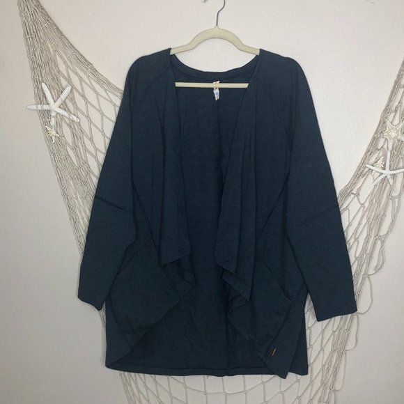 LUCY Blue Draped-Front French Terry Jacket with Pockets 1X - Picture 1 of 10
